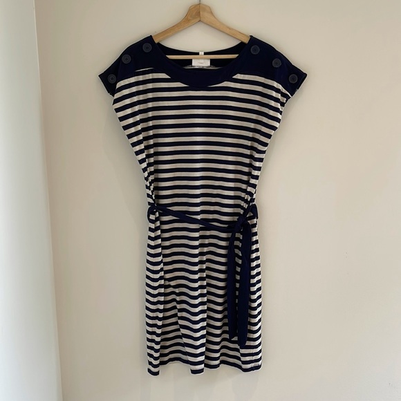 Nautical navy & cream tie waisted dress - Picture 1 of 5